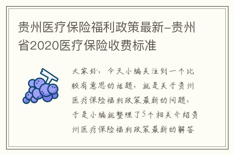 贵州医疗保险福利政策最新-贵州省2020医疗保险收费标准